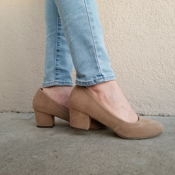 Taupe Vegan Suede Round Toe Chunky Heel Pump - Picture 2 of 8